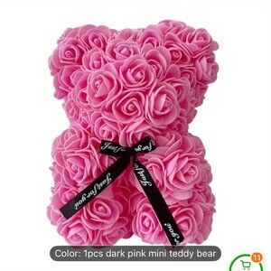 Pink Rose Teddy Bear Artificial Floral Foam Bear w/ "Just for you" Bow gift